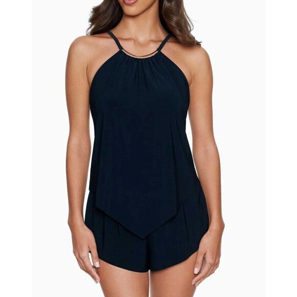 New Magicsuit Halo Effect Goldie Romper Swimsuit Womens 12 Black Bathing Suit - Picture 1 of 10